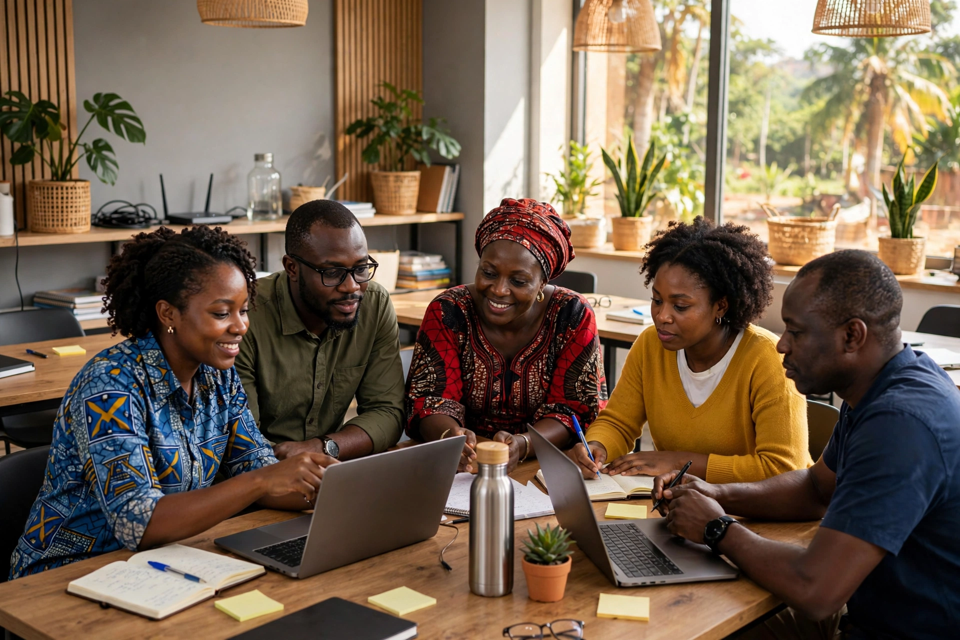 Adultes en formation digitale dans une salle de classe moderne au Cameroun