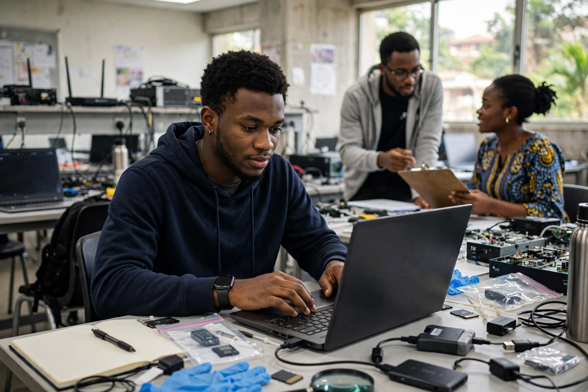 Professionnel camerounais en formation pratique de réponse aux incidents de cybersécurité